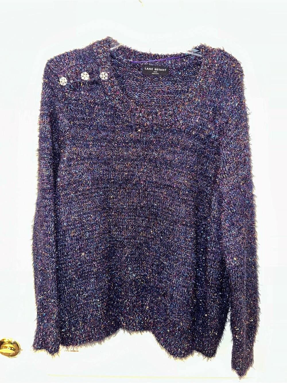 Lane Bryant Purple Multi-Color Sparkle Button-Shoulder Sweater